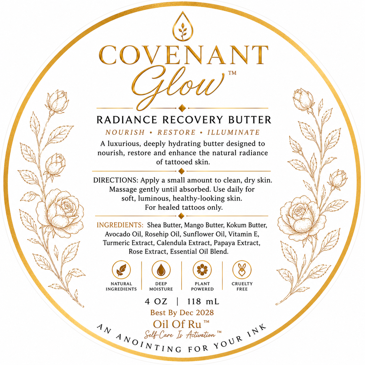 Therapeutic Butters | COVENANT GLOW™️ with Turmeric, Papaya, Rose 8 oz